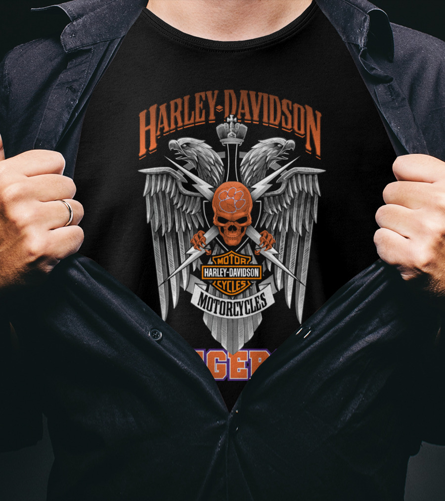 Harley Davidson Motorcycles Clemson Tigers Skull Wings T-Shirt