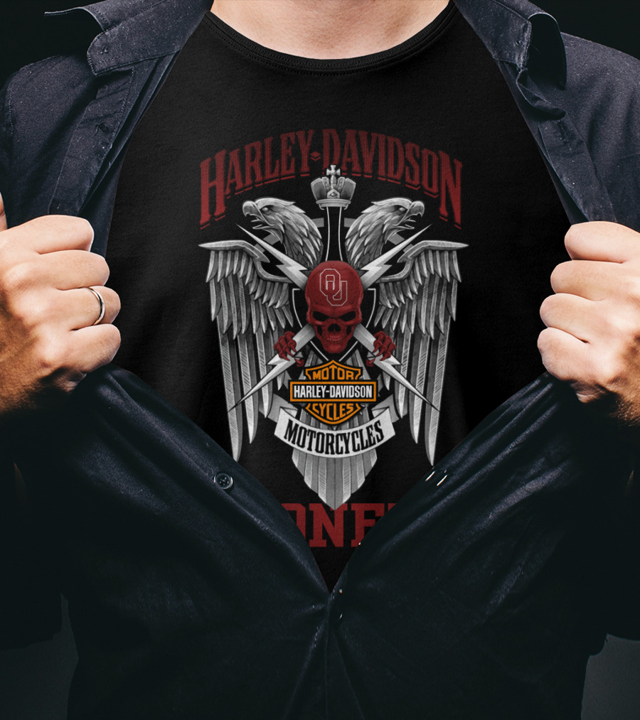 Harley Davidson Motorcycles Oklahoma Sooners Ou Skull Crest T-Shirt