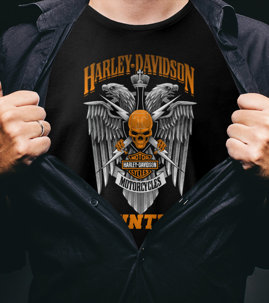 Harley Davidson Motorcycles Tennessee Volunteers Eagle Skull Shield T-Shirt