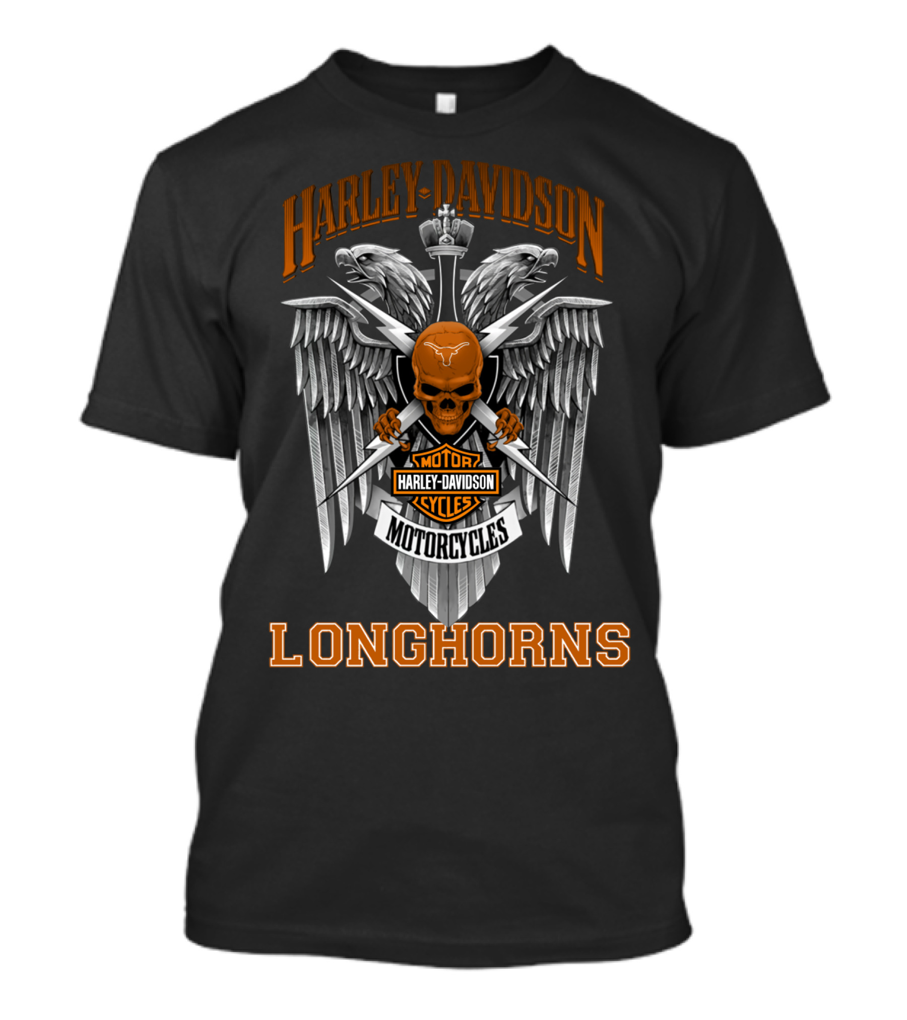 Harley Davidson Motorcycles Texas Longhorns Skull Winged T-Shirt