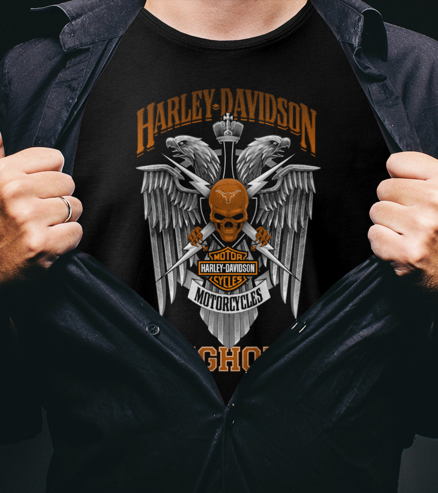 Harley Davidson Motorcycles Texas Longhorns Skull Winged T-Shirt