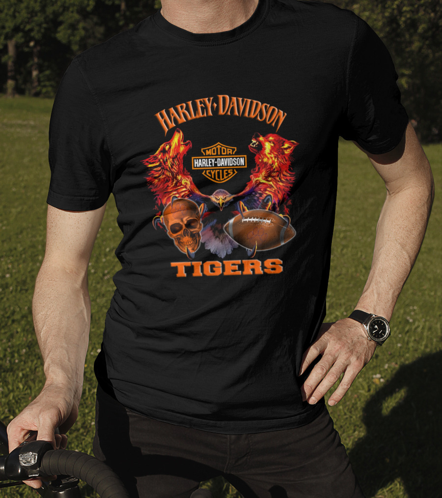 Harley Davidson Tigers Football Motorcycle Skulls Wolves T-Shirt