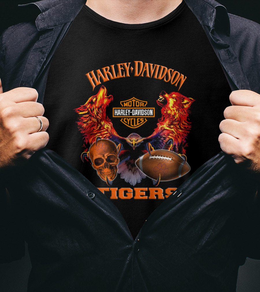 Harley Davidson Tigers Football Motorcycle Skulls Wolves T-Shirt