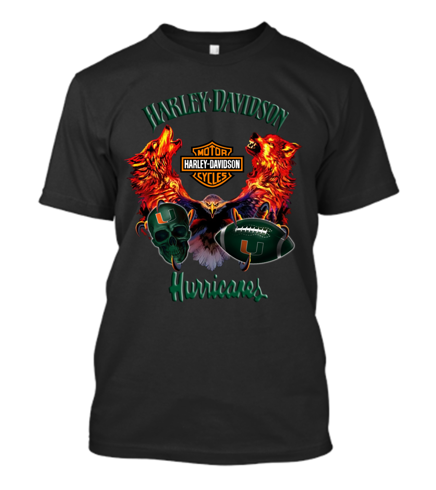 Harley Davidson Hurricanes Miami Skull Football Vintage Wolves Eagle T-Shirt