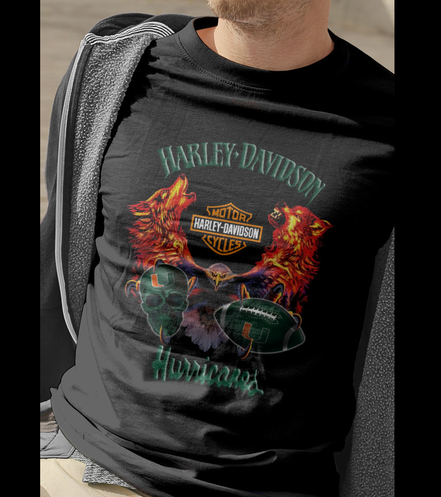 Harley Davidson Hurricanes Miami Skull Football Vintage Wolves Eagle T-Shirt