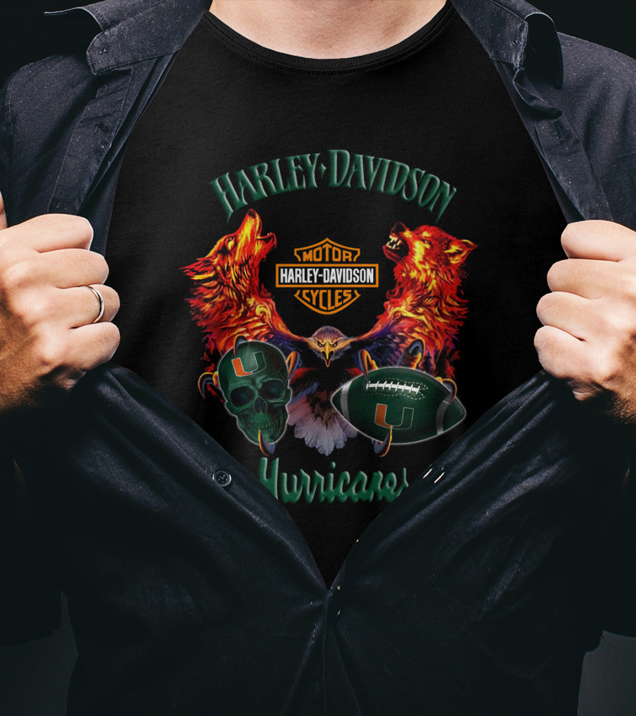 Harley Davidson Hurricanes Miami Skull Football Vintage Wolves Eagle T-Shirt