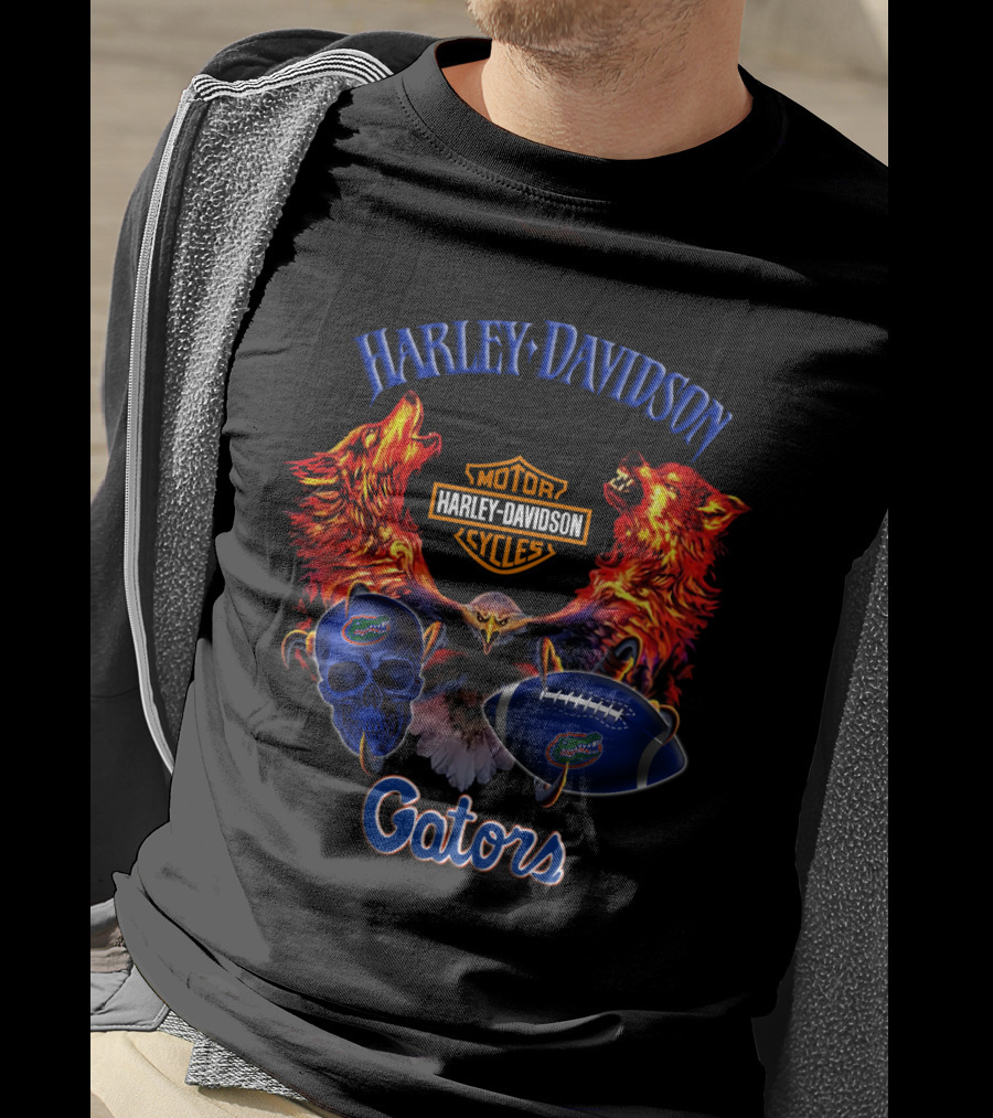 Harley Davidson Gators Florida Motorcycle Wolves Football Skull T-Shirt