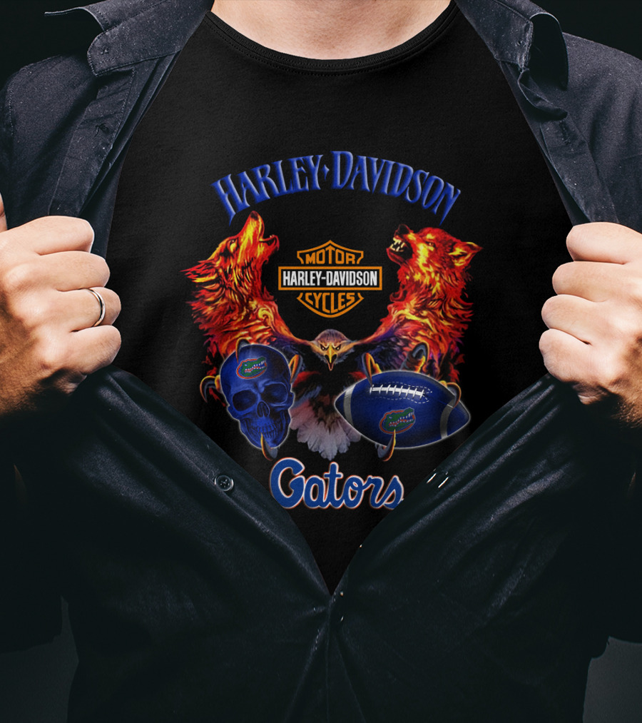 Harley Davidson Gators Florida Motorcycle Wolves Football Skull T-Shirt
