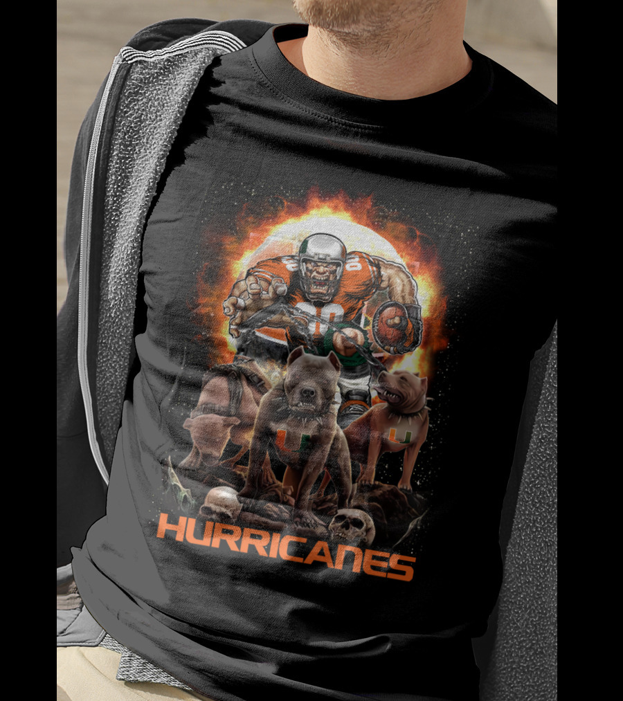 Hurricanes Dh 49 Miami Football Dogs And Skull Action Scene T-Shirt