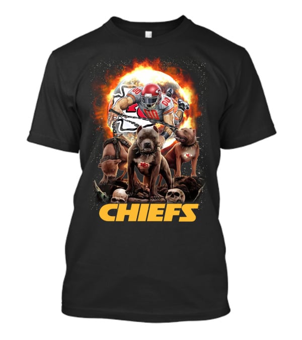 Chiefs Football Player With Dogs And Fiery T-Shirt