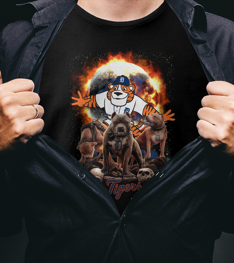 Tigers Dh 49 Detroit Bulldogs Skulls And Fire T-Shirt