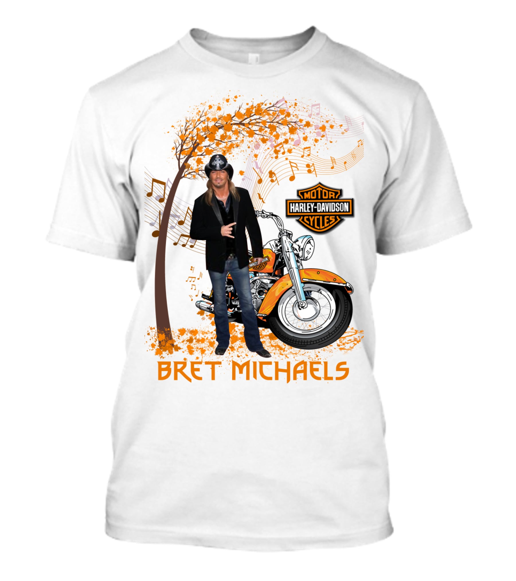 Bret Michaels Harley Davidson Motorcycles Musical Autumn Scene T-Shirt