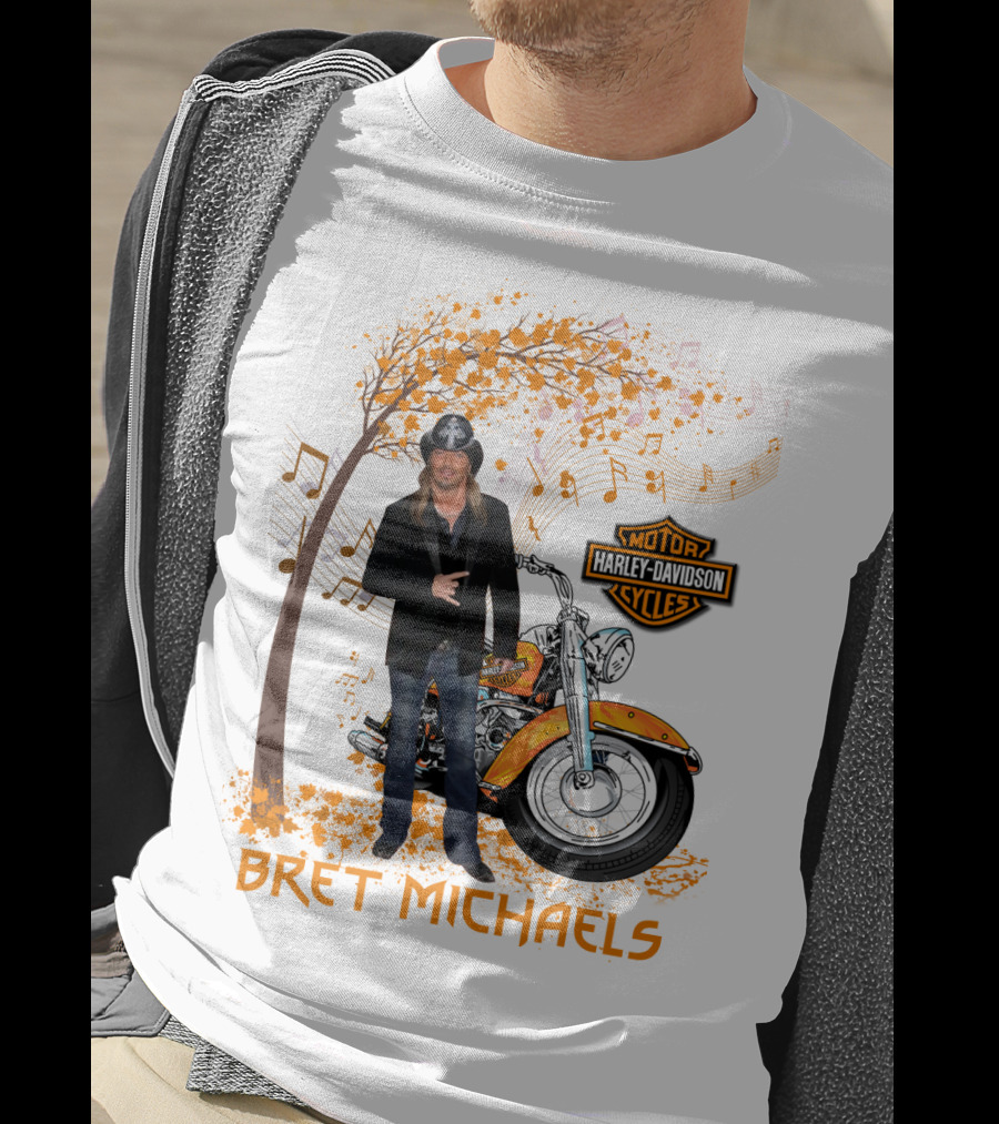 Bret Michaels Harley Davidson Motorcycles Musical Autumn Scene T-Shirt