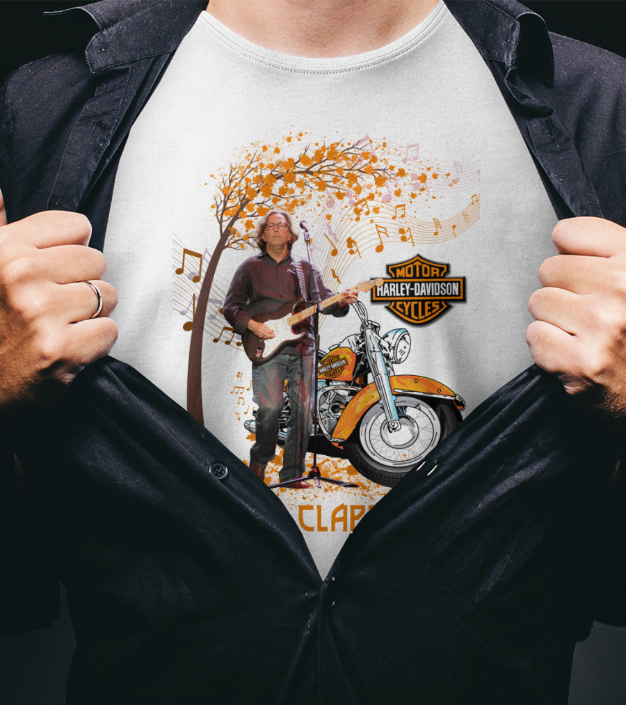 Eric Clapton Harley Davidson Guitar And Motorcycle Music Theme T-Shirt