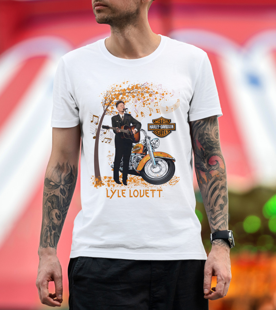 Lyle Lovett Harley Davidson Guitar Music Theme With Motorcycle And Notes T-Shirt