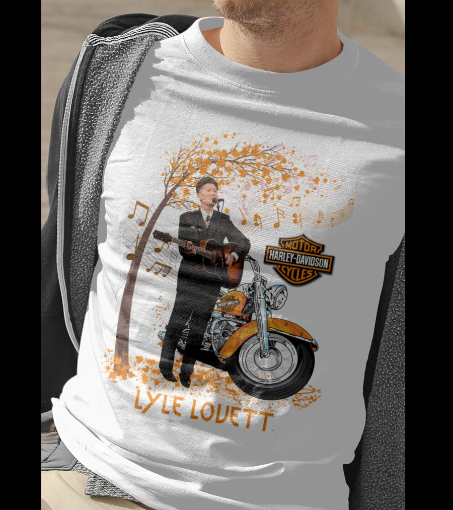 Lyle Lovett Harley Davidson Guitar Music Theme With Motorcycle And Notes T-Shirt