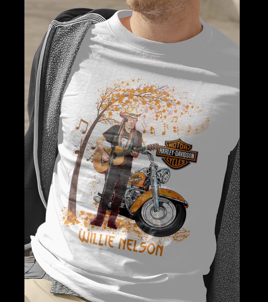 Willie Nelson Harley Davidson Motorcycle Music Tree T-Shirt