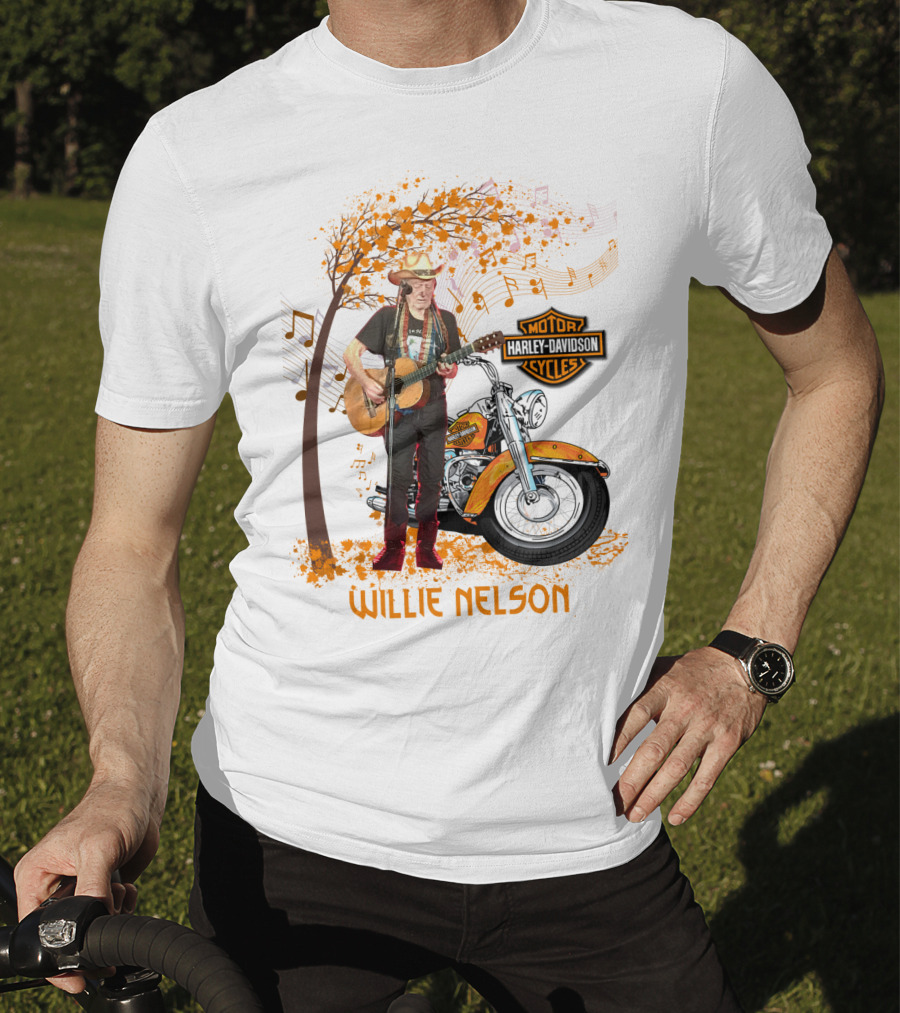 Willie Nelson Harley Davidson Motorcycle Music Tree T-Shirt