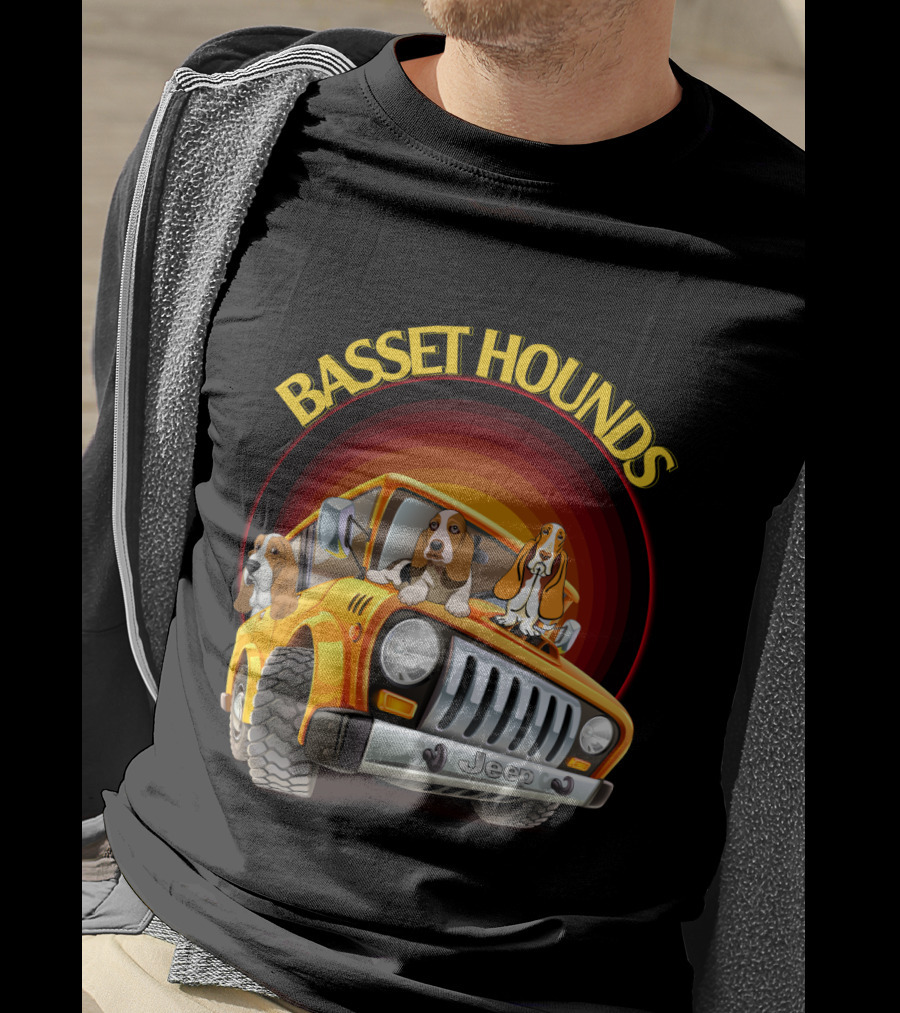 Basset Hounds Jeep Adventure With Dh 51 Basset Hounds Car T-Shirt