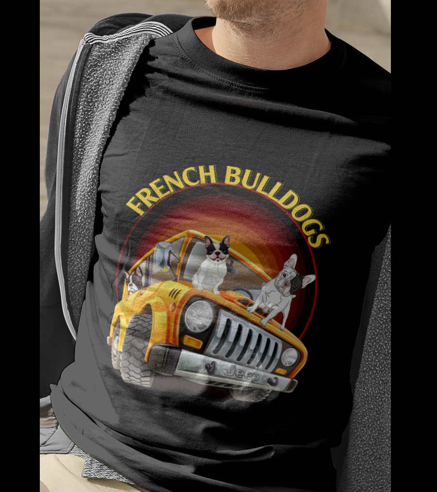 French Bulldogs In Orange Jeep T-Shirt