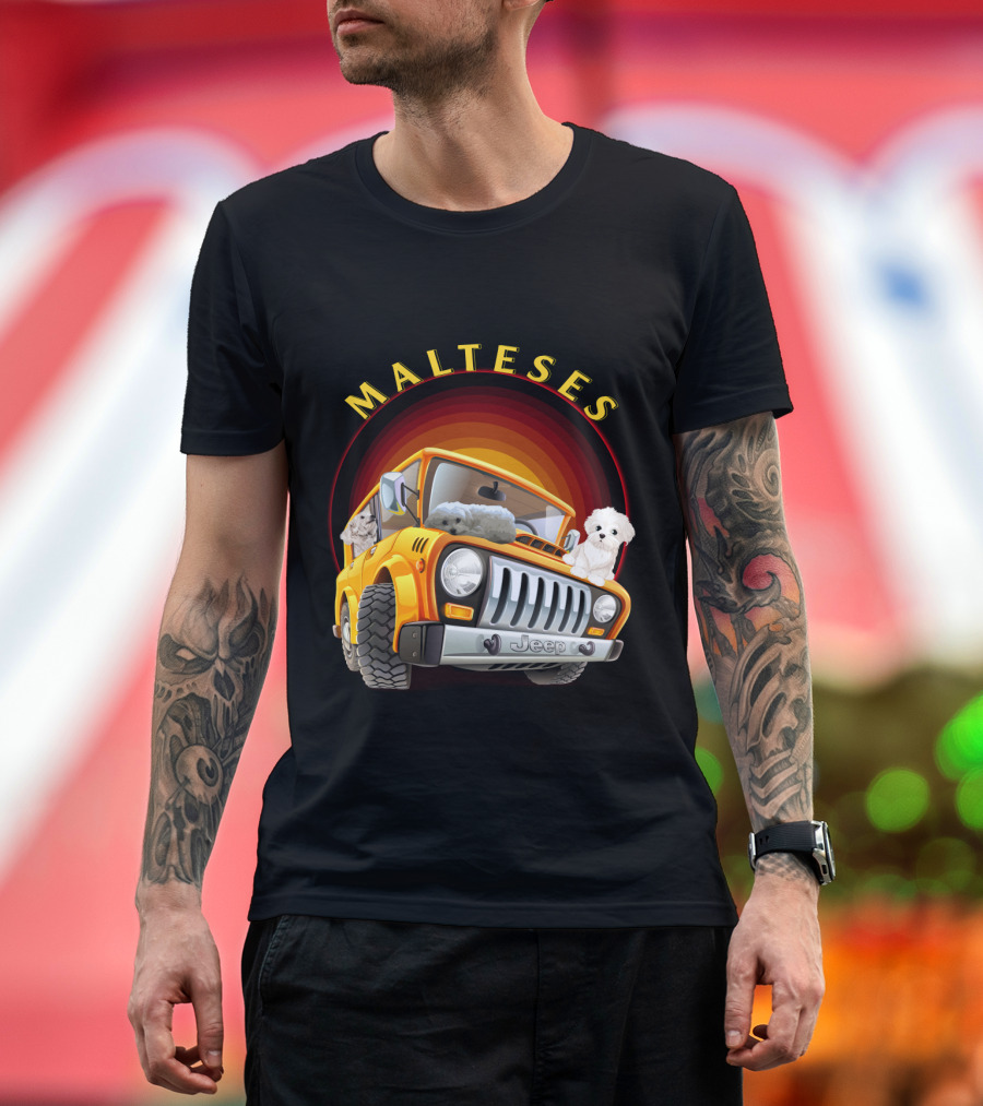 Malteses Jeep With Maltese Dogs T-Shirt