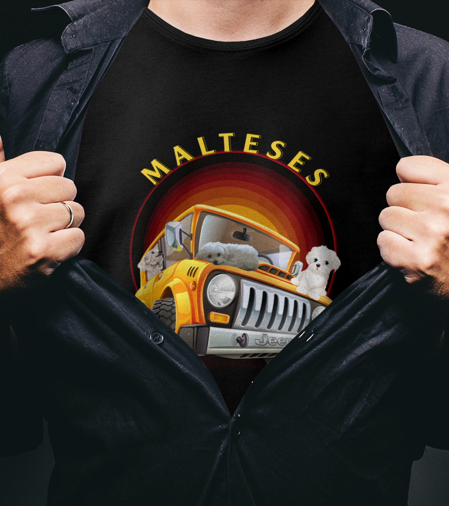 Malteses Jeep With Maltese Dogs T-Shirt