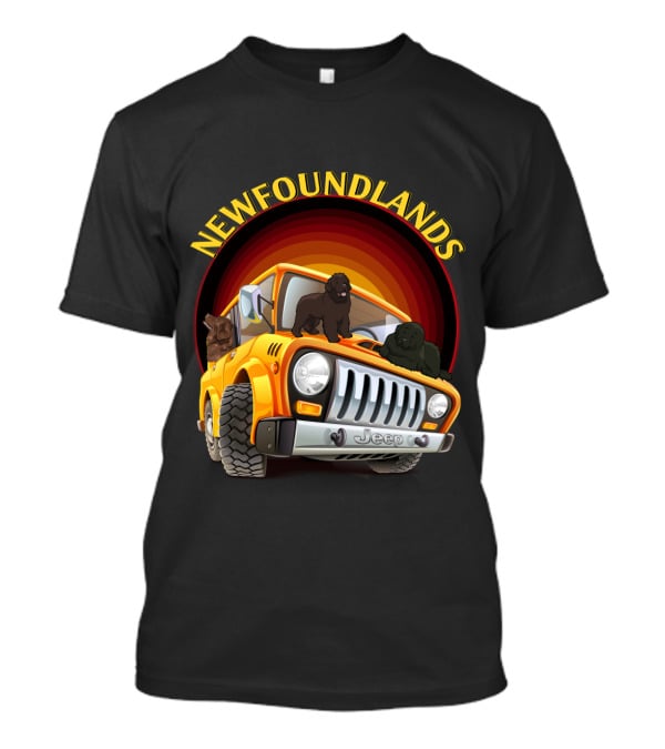 Newfoundlands Jeep Adventure With Dogs In Sunset Circle T-Shirt