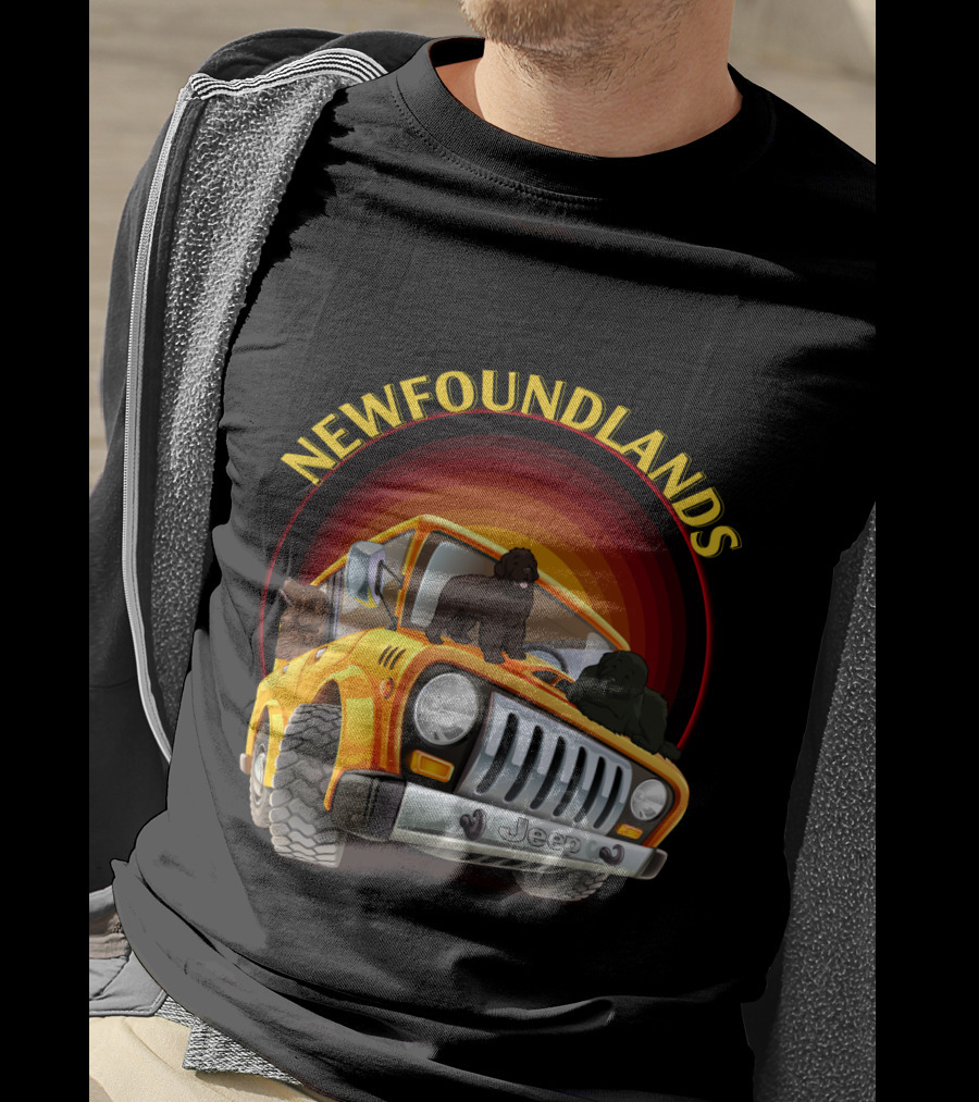 Newfoundlands Jeep Adventure With Dogs In Sunset Circle T-Shirt