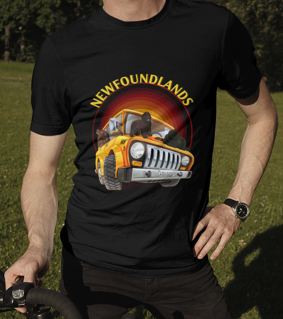 Newfoundlands Jeep Adventure With Dogs In Sunset Circle T-Shirt