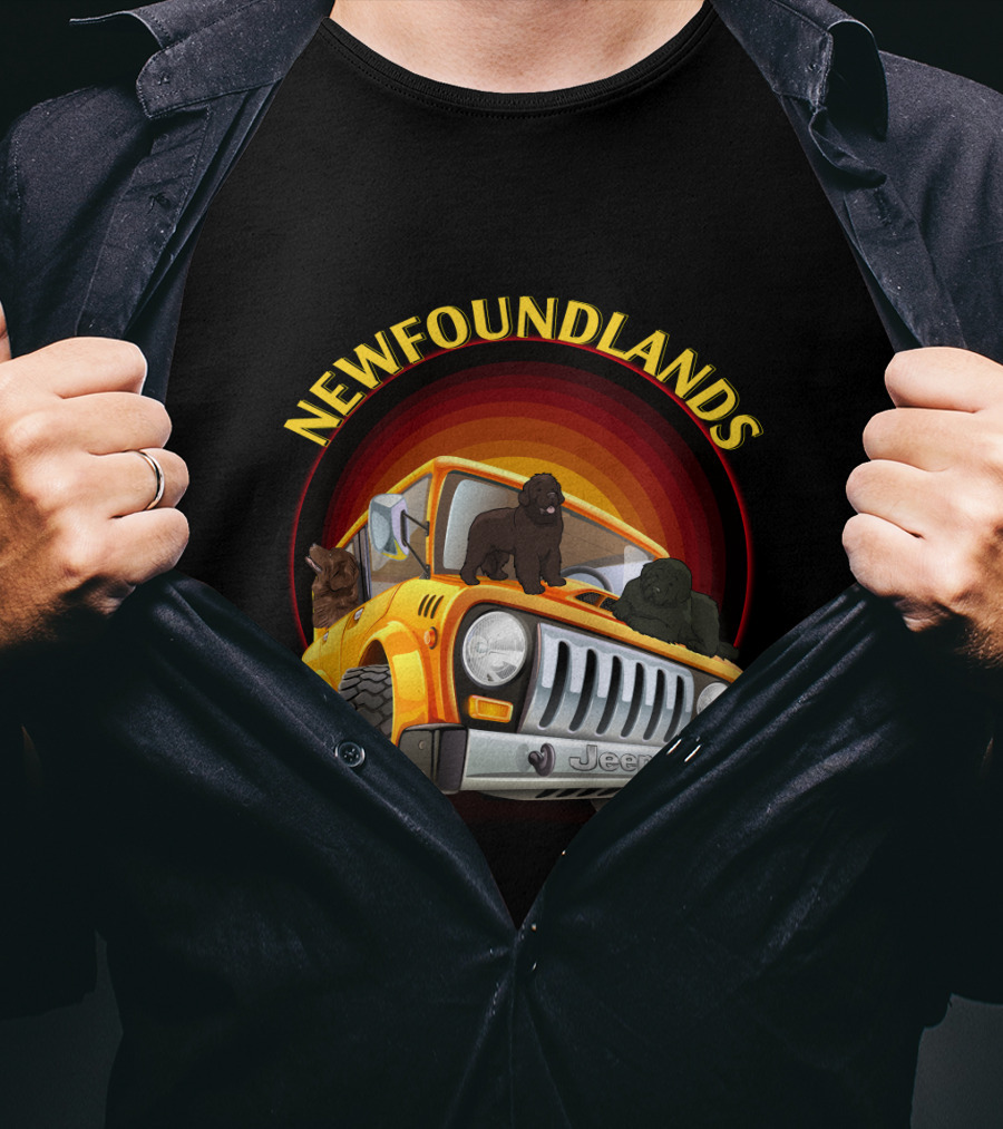 Newfoundlands Jeep Adventure With Dogs In Sunset Circle T-Shirt