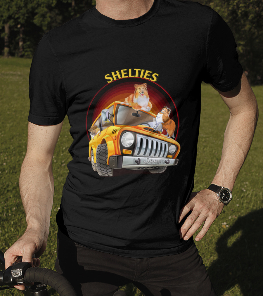Shelties On Jeep Adventure Dh T-Shirt