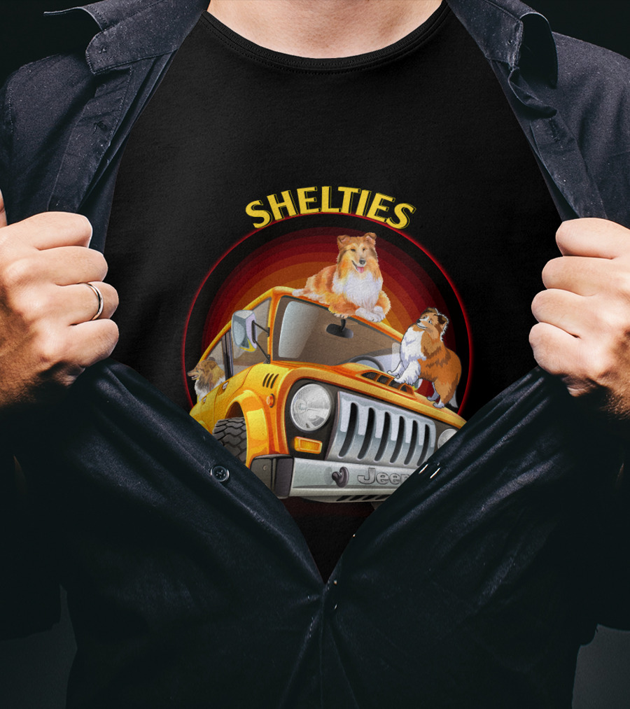 Shelties On Jeep Adventure Dh T-Shirt