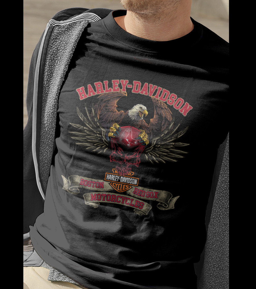 Harley Davidson Boston Red Sox Motorcycles Eagle Skull T-Shirt