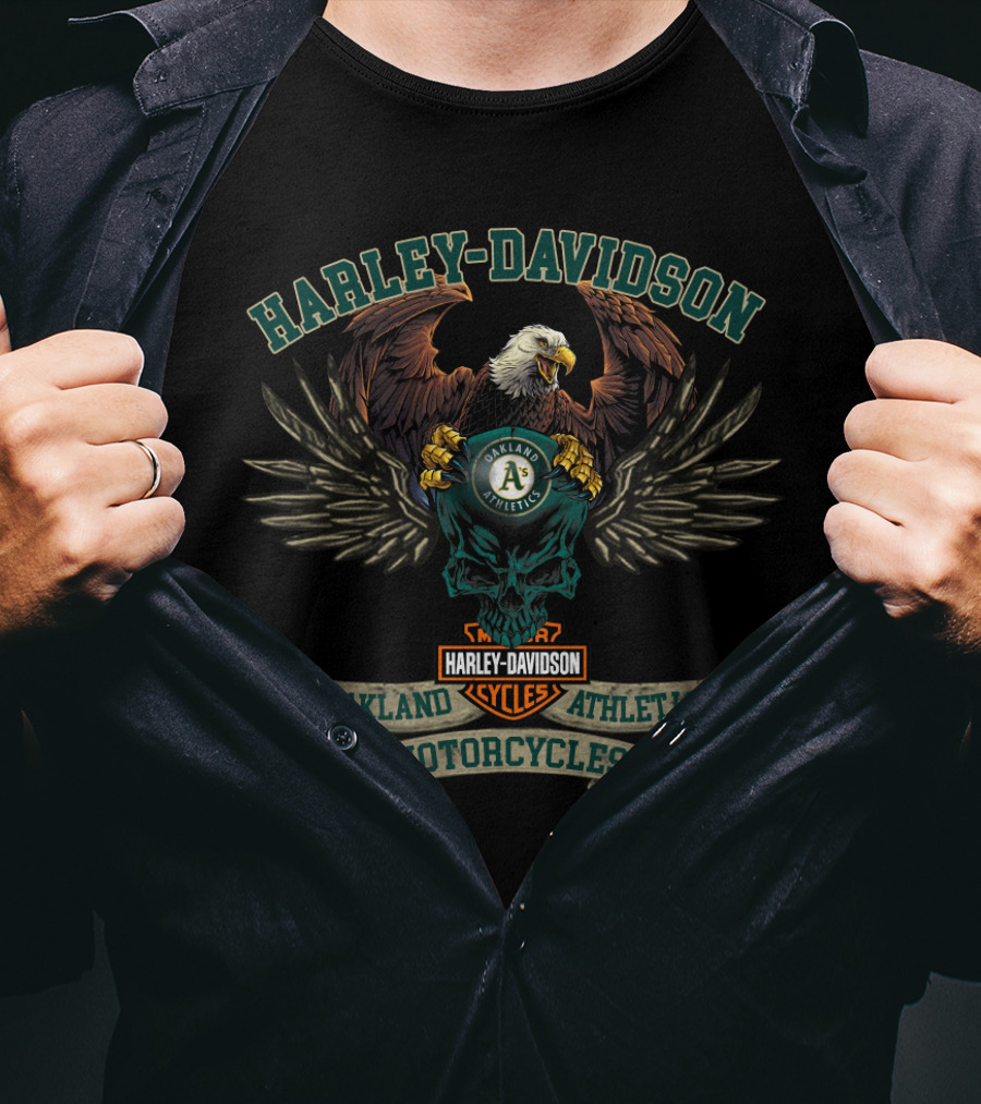 Harley Davidson Oakland Athletics Motorcycles Eagle T-Shirt