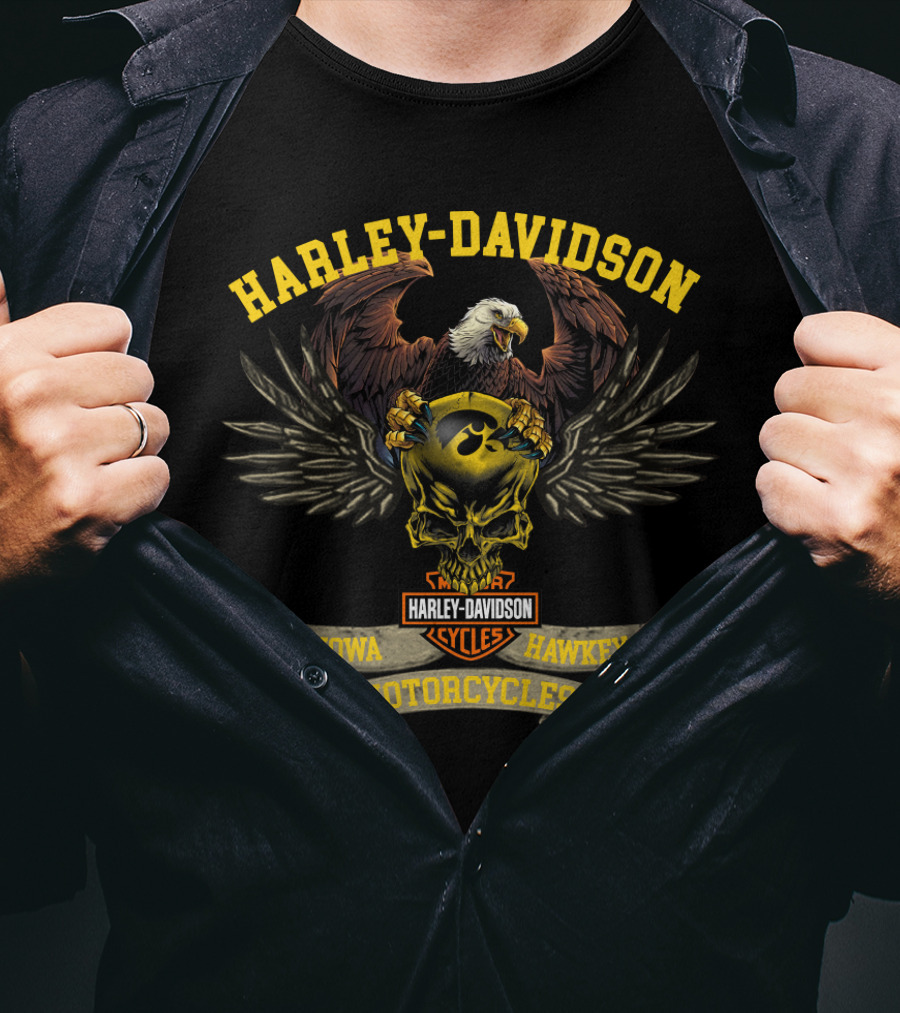 Harley Davidson Iowa Hawkeyes Motorcycles Eagle Skull T-Shirt