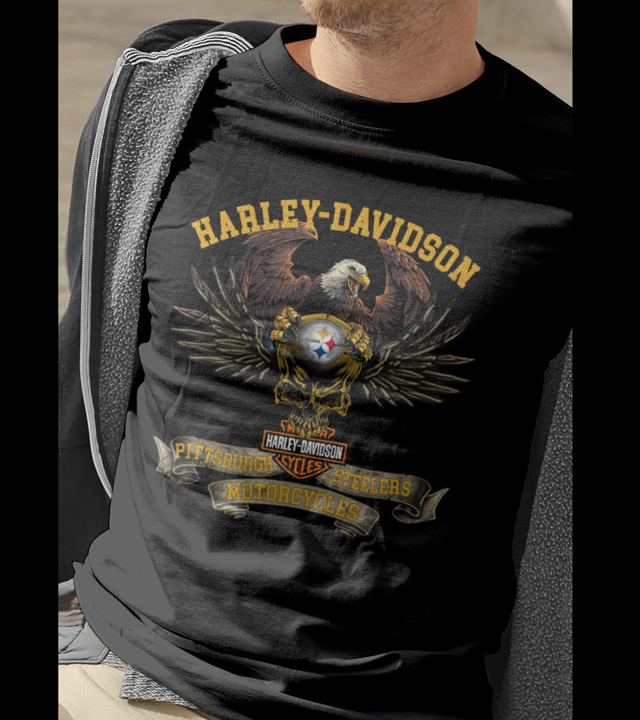 Harley Davidson Pittsburgh Steelers Motorcycles Cycles Eagle T-Shirt
