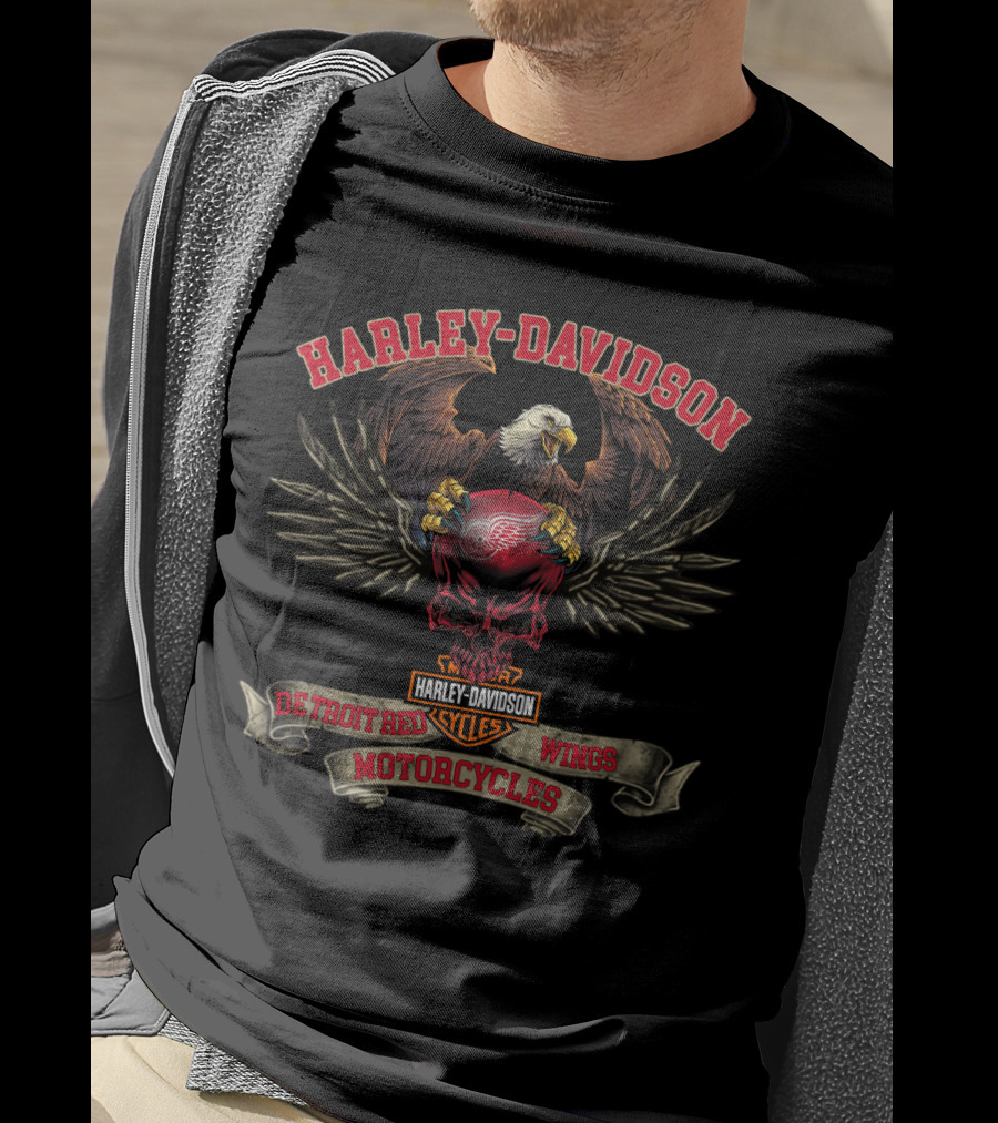 Harley Davidson Detroit Red Wings Motorcycles Eagle T-Shirt