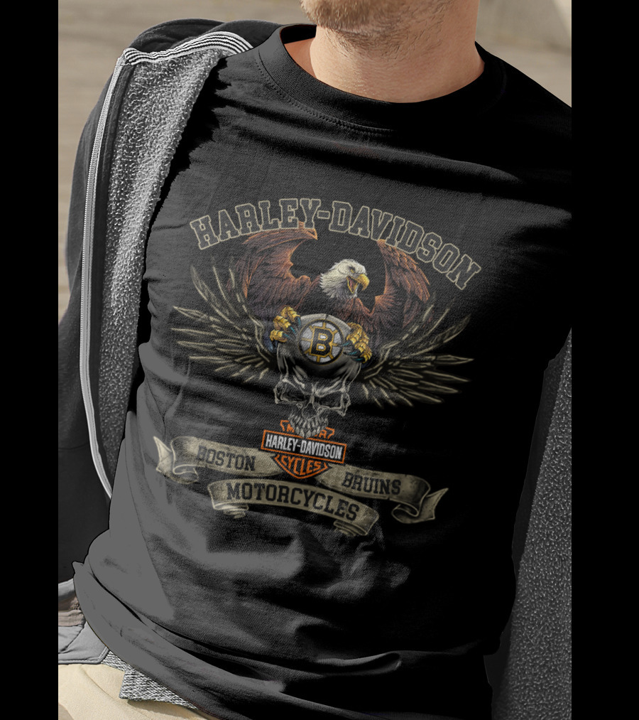 Harley Davidson Boston Bruins Motorcycles Dh 53 Eagle Skull T-Shirt