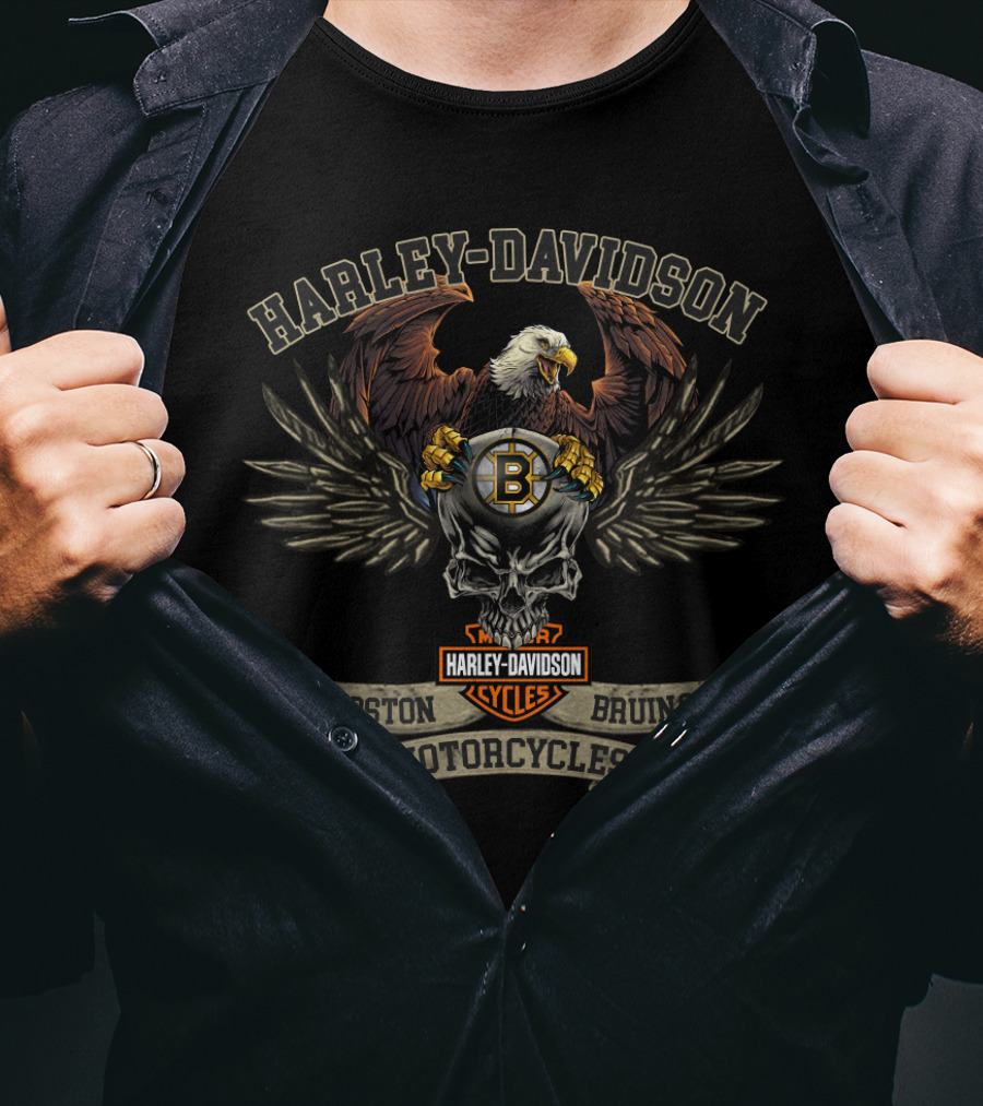 Harley Davidson Boston Bruins Motorcycles Dh 53 Eagle Skull T-Shirt