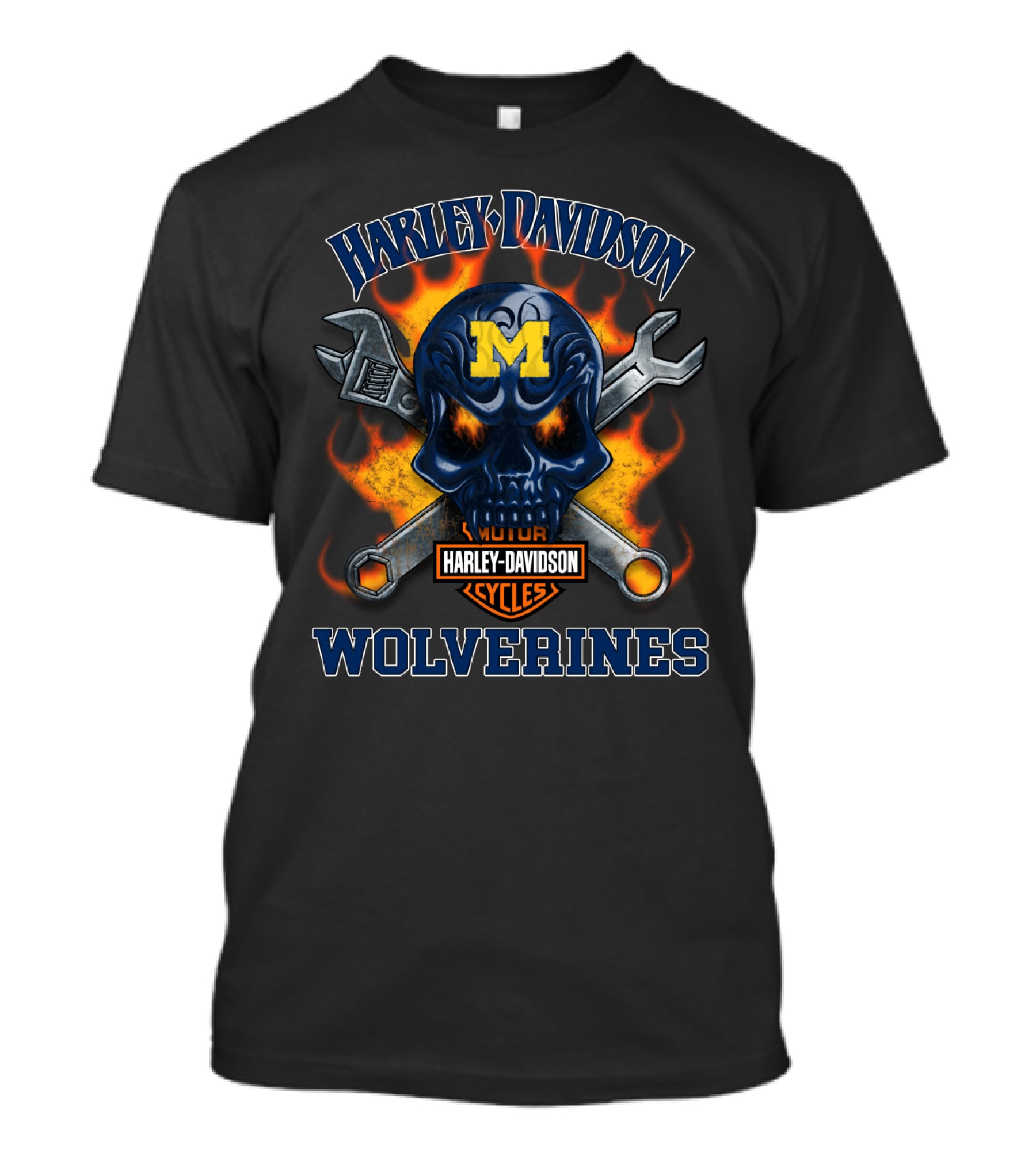 Harley Davidson Michigan Wolverines Skull Flames T-Shirt
