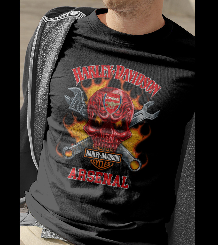 Harley Davidson Arsenal Skull With Wrenches And Flames T-Shirt
