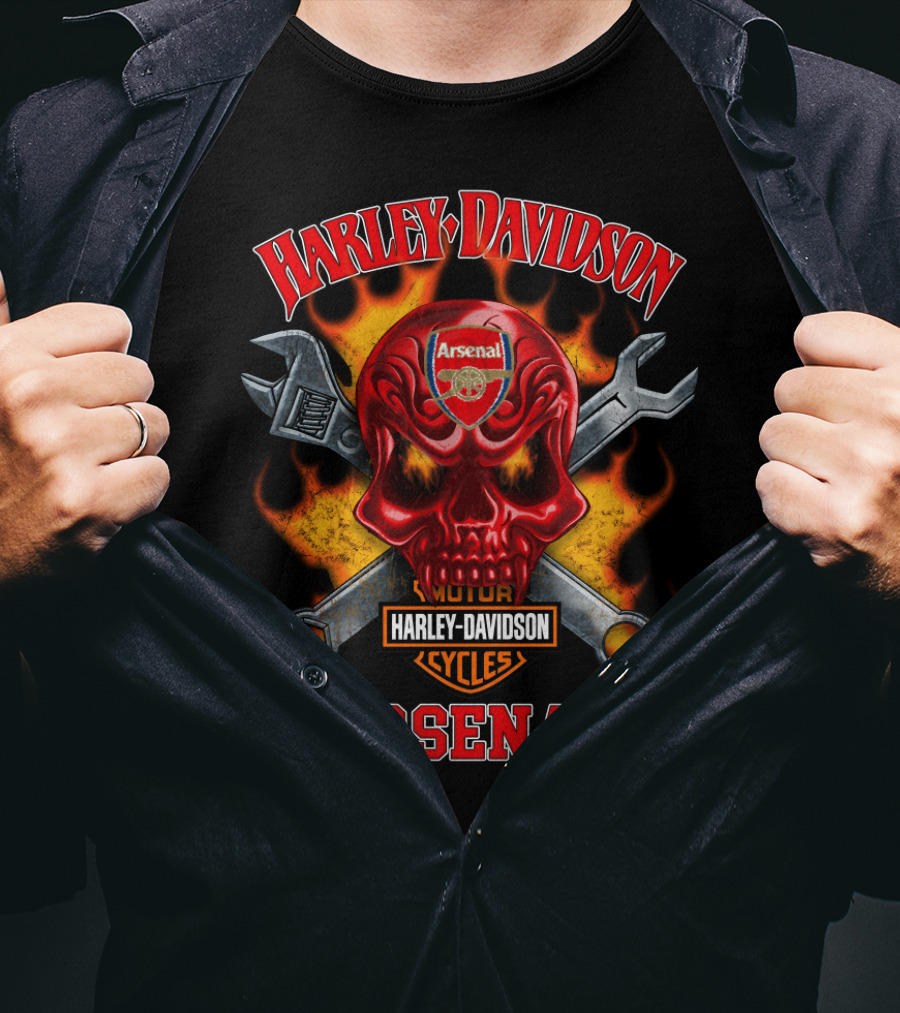 Harley Davidson Arsenal Skull With Wrenches And Flames T-Shirt