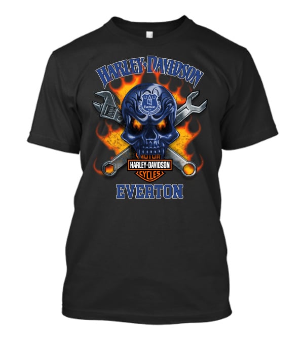Harley Davidson Motor Cycles Everton Flaming Skull Cross Wrenches T-Shirt