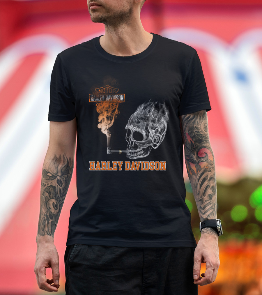 Harley Davidson Smoking Skull Motor Cycles T-Shirt