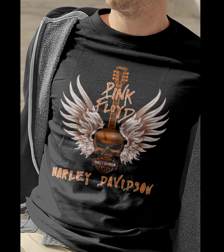 Pink Floyd Harley Davidson Motorcycles Skull Wings Guitar T-Shirt