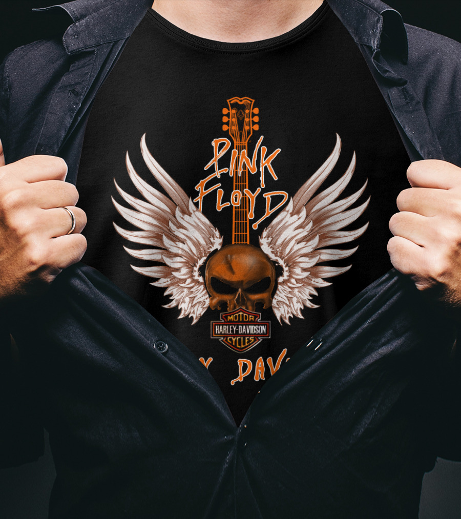 Pink Floyd Harley Davidson Motorcycles Skull Wings Guitar T-Shirt