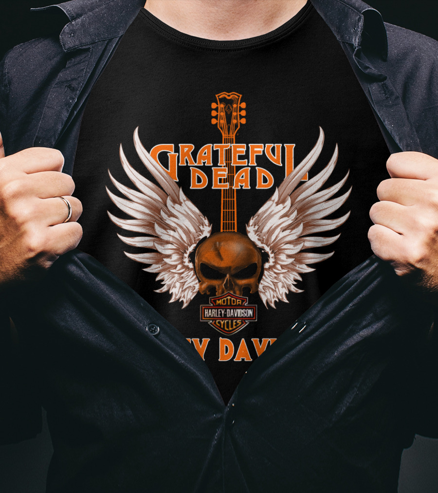 Grateful Dead Harley Davidson Skull Wings Guitar T-Shirt