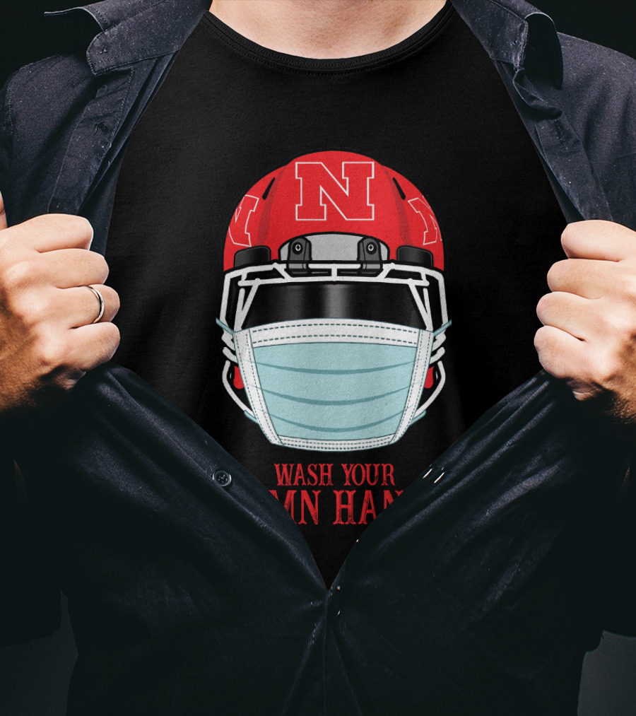 Nebraska Cornhuskers Helmet Mask Wash Your Damn Hands T-Shirt