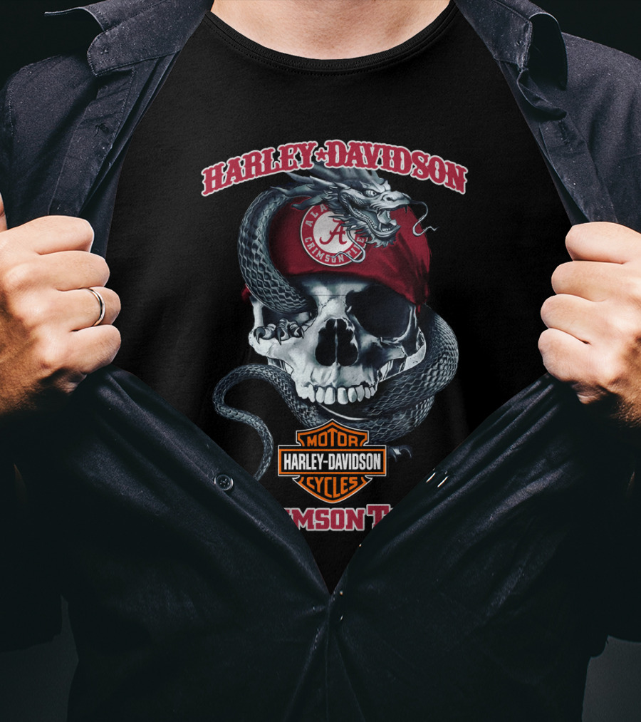 Harley Davidson Alabama Crimson Tide Skull Snake Motor Cycles T-Shirt