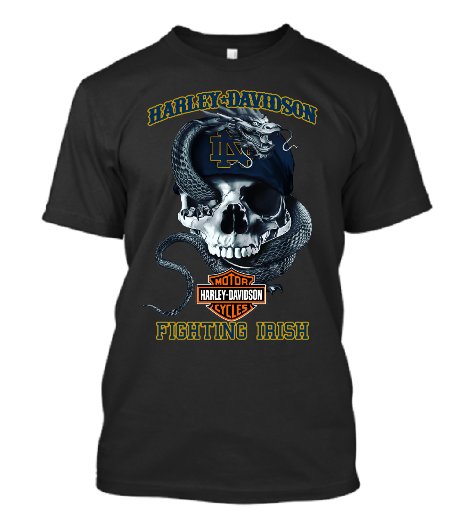 Harley Davidson Notre Dame Fighting Irish Skull And Snake T-Shirt
